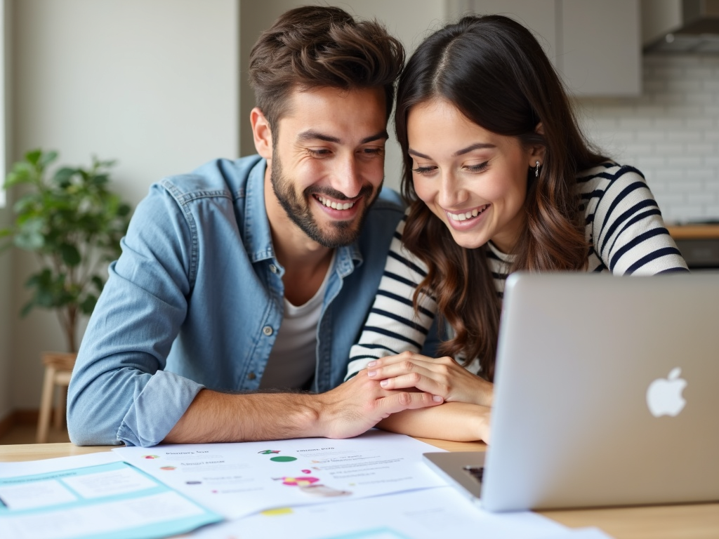 Couple preparing documents for down payment assistance application