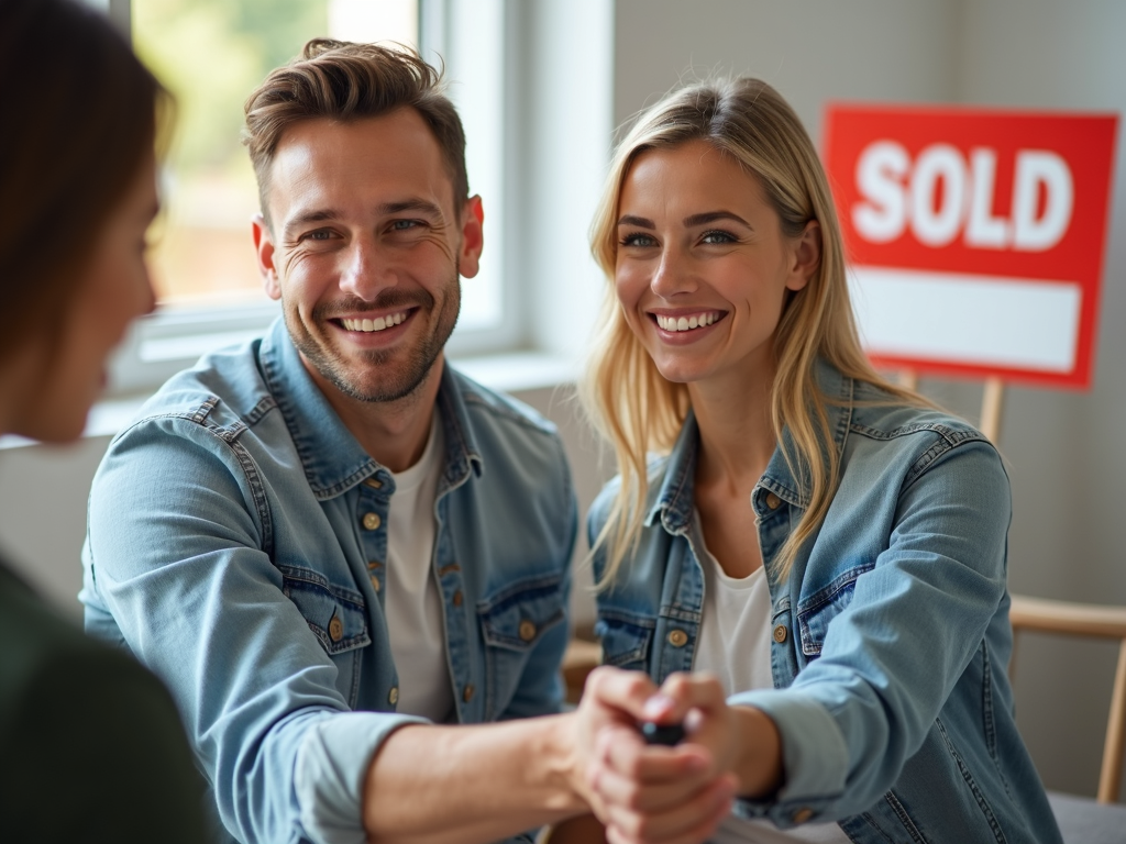 First-time homebuyers receiving keys to their new home