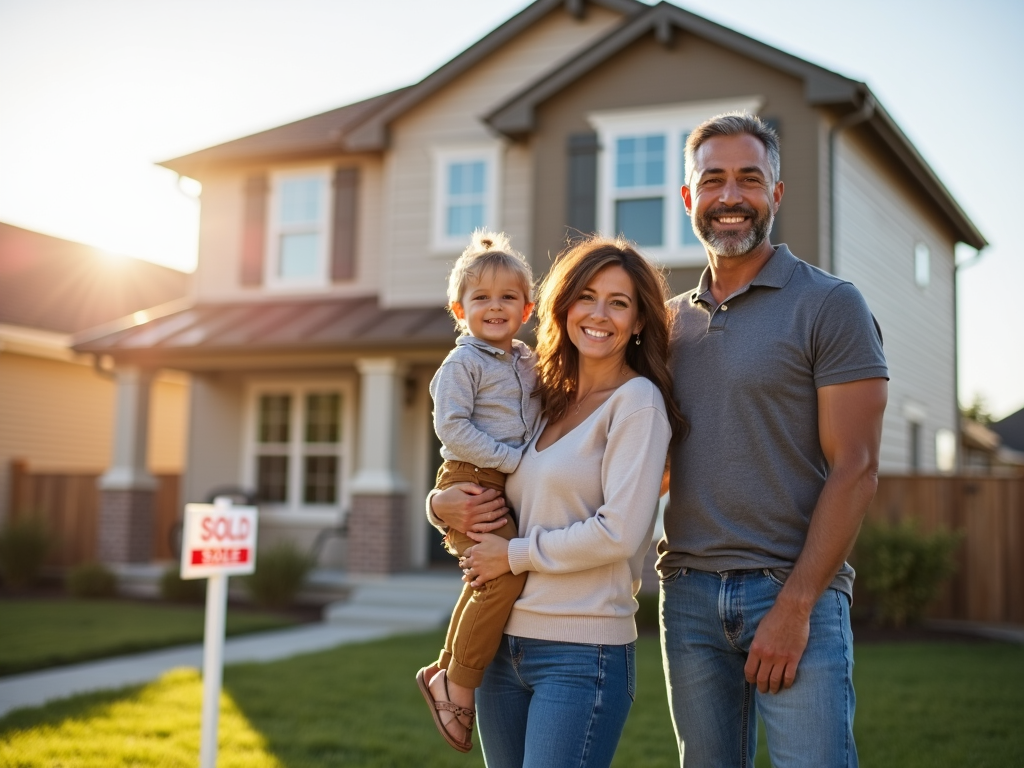 Family celebrating their new home purchase