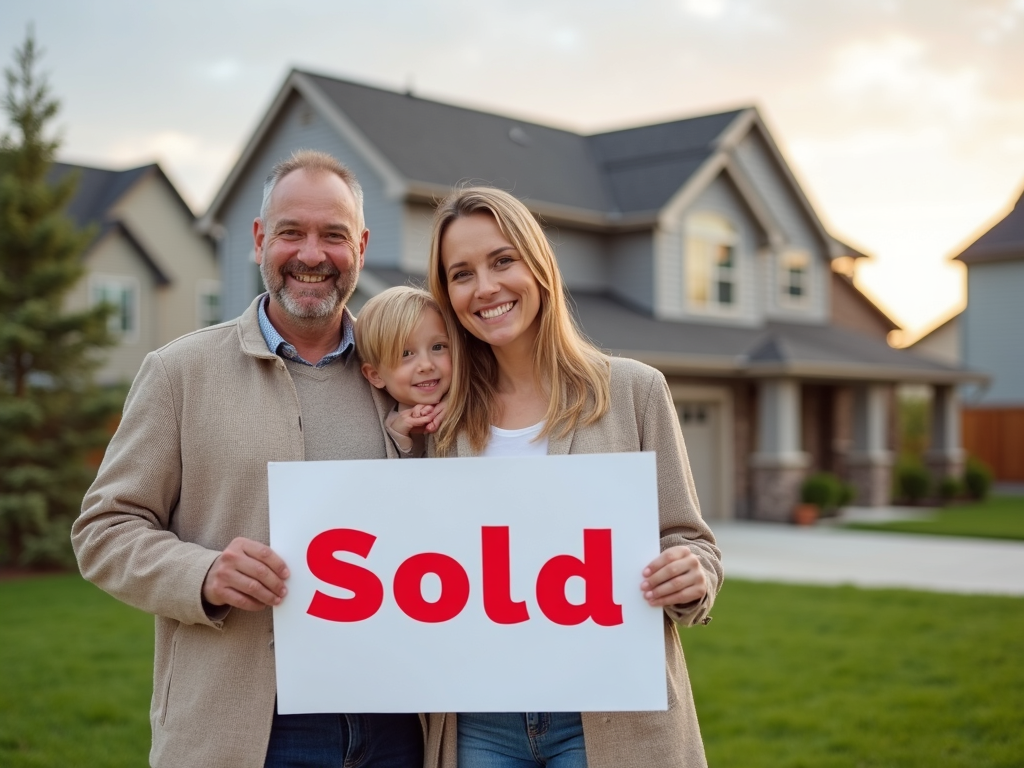Family in front of their new home purchased with an FHA loan.