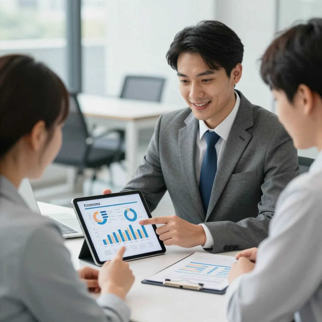 Mortgage advisor discussing financing tips with a young couple
