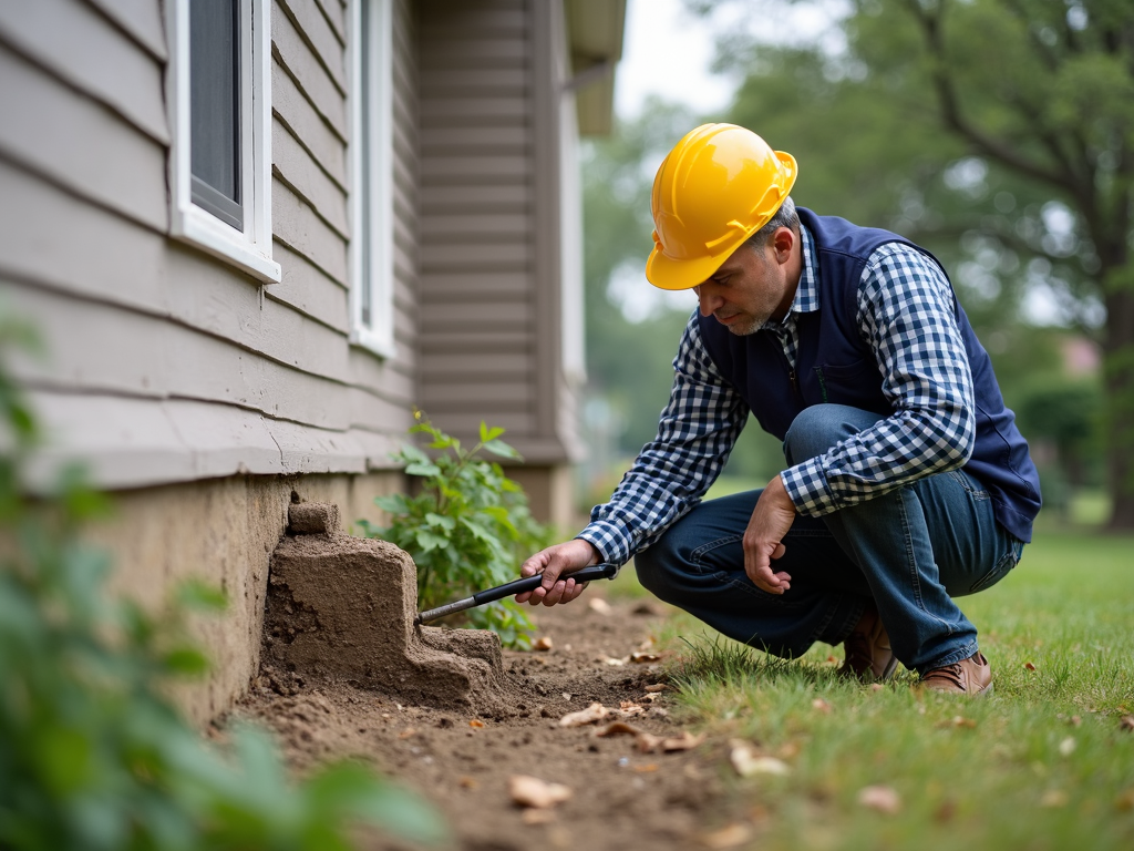 Home inspector checking the foundation