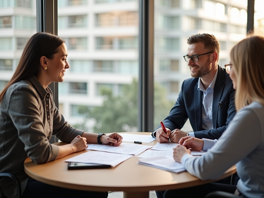 Couple discussing mortgage options with a lender