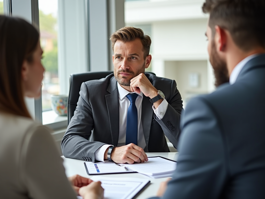 A mortgage broker meeting with a client to discuss loan options.
