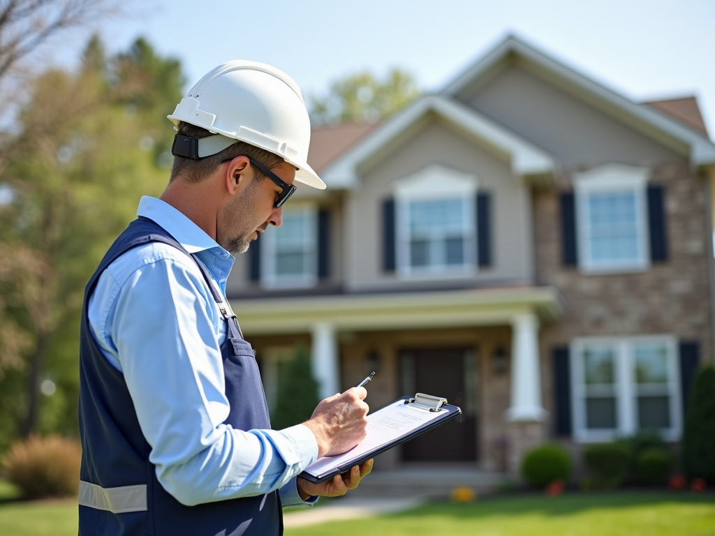 Home inspector examining the exterior of a house