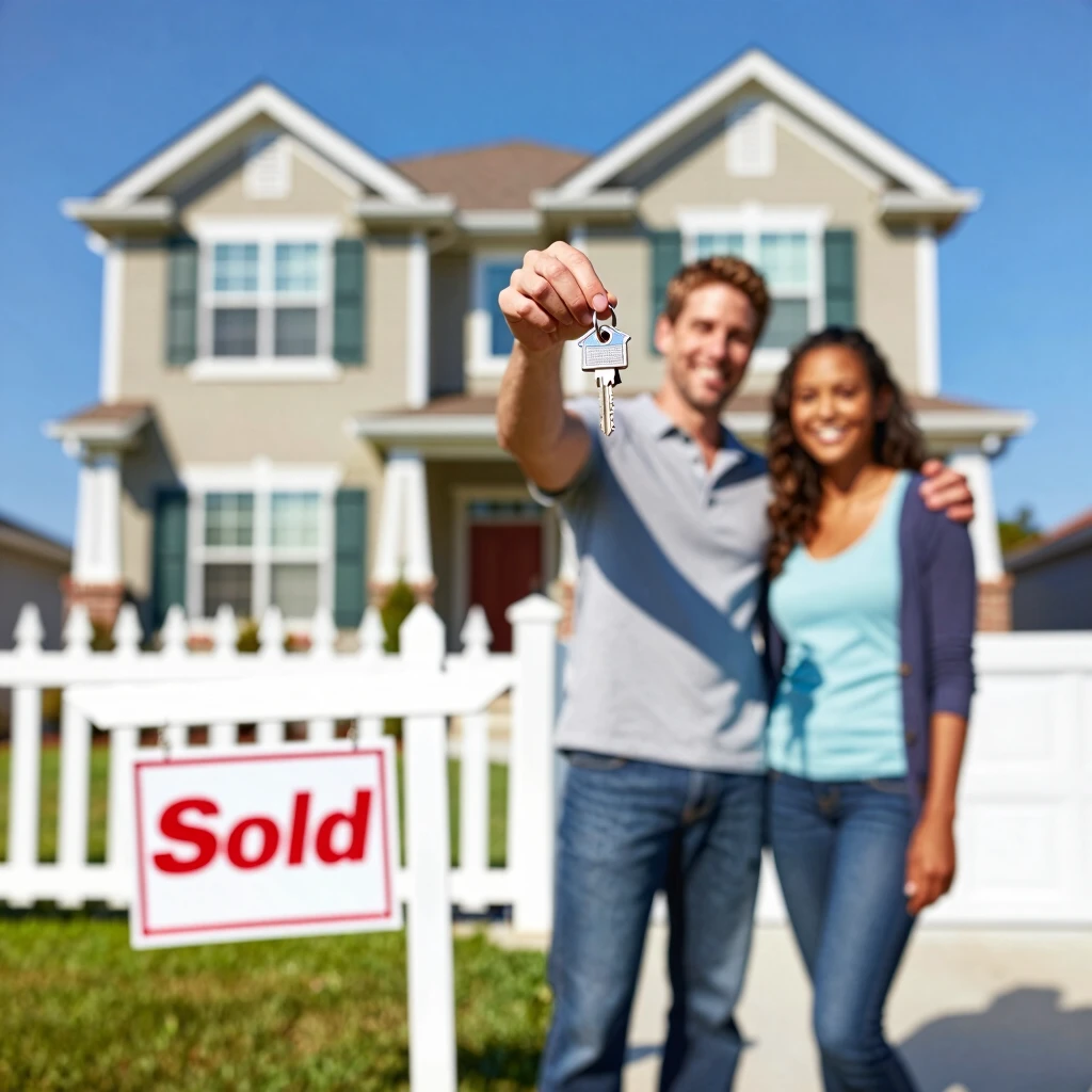 Young couple celebrating their new home purchase with FHA mortgage