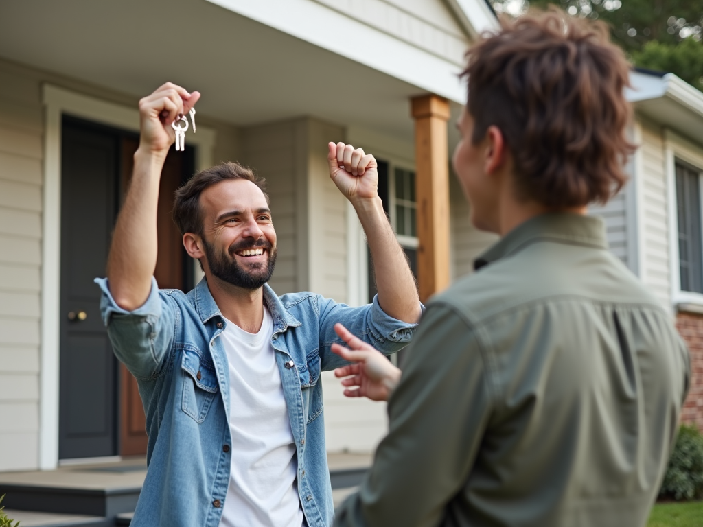New homeowner receiving keys to their first home