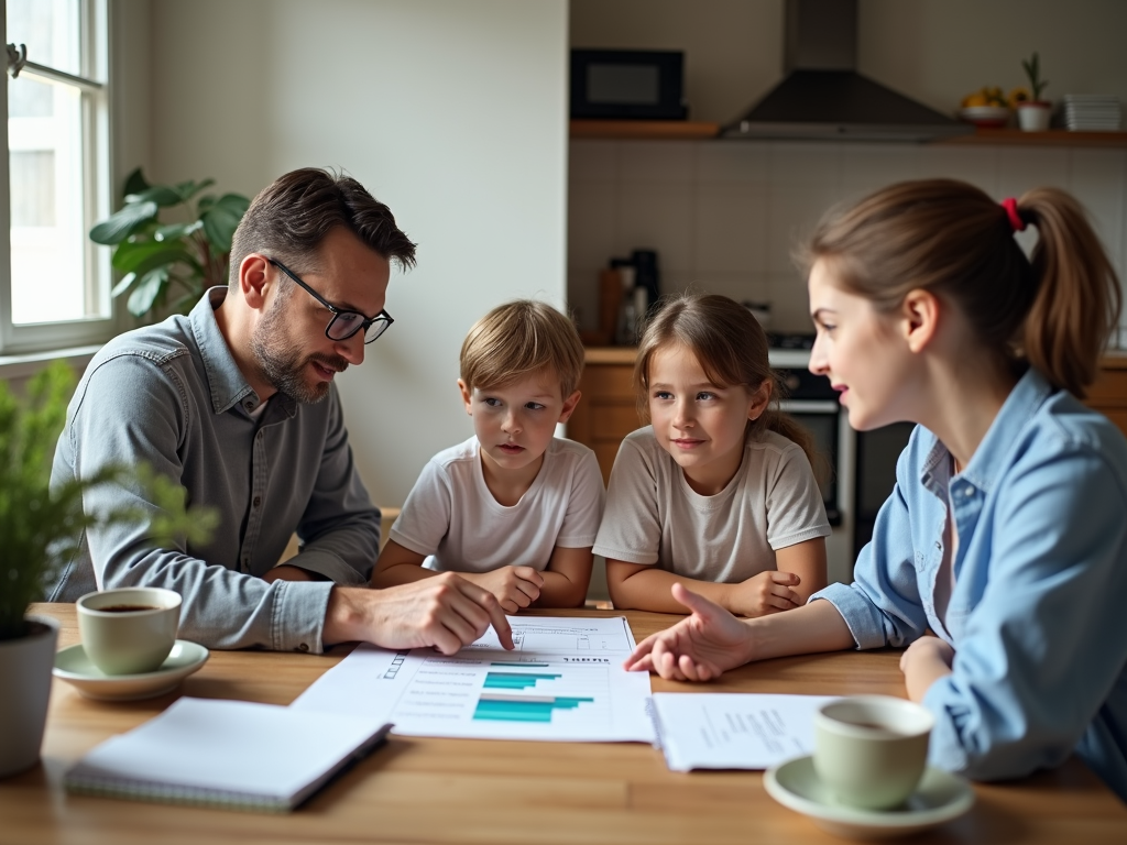 Family consulting with a financial advisor about refinancing