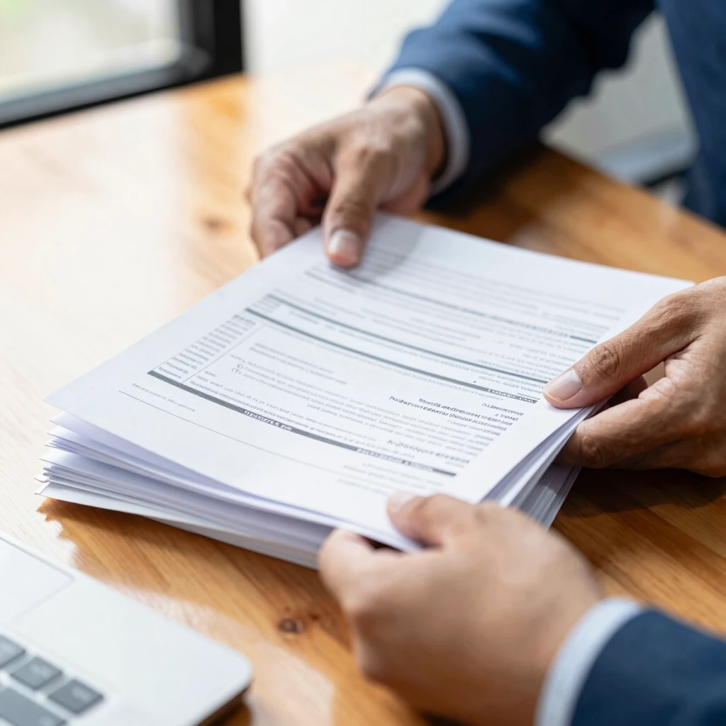Hands organizing financial documents for FHA loan application