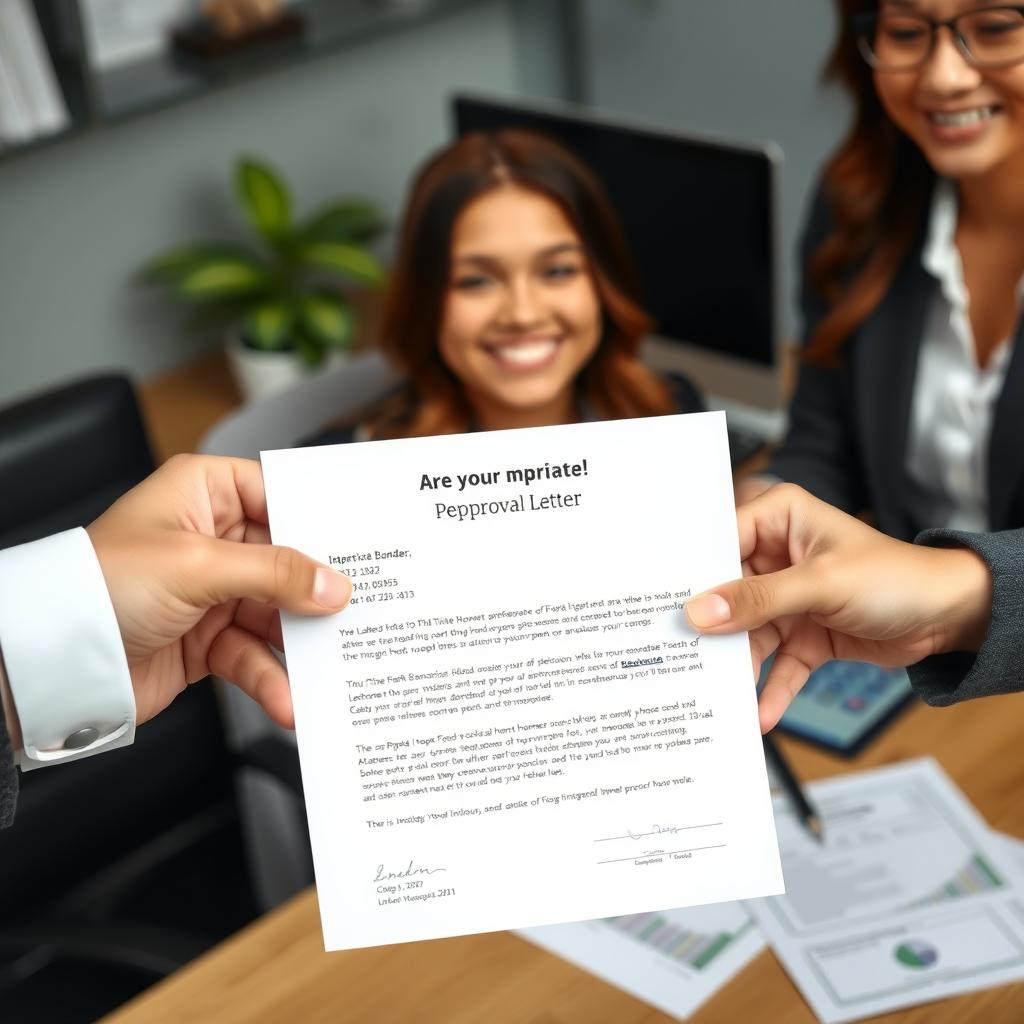First-time homebuyer receiving a mortgage pre-approval letter in a professional office