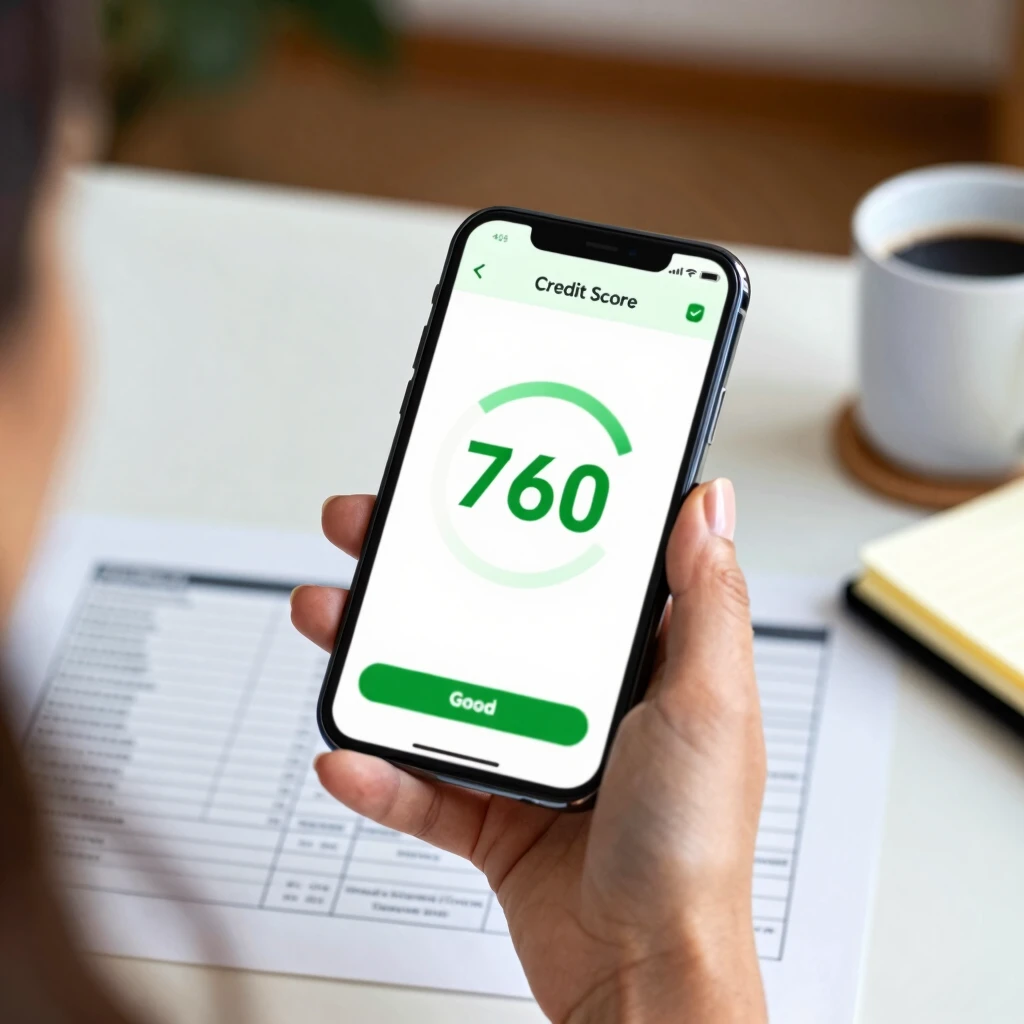 Woman checking improved credit score on mobile app