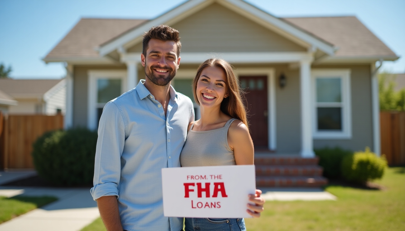 Couple in front of home bought with FHA loan