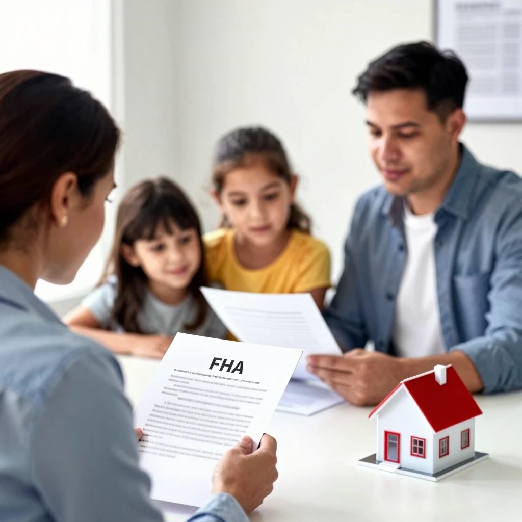 Family discussing FHA loan options with a lender