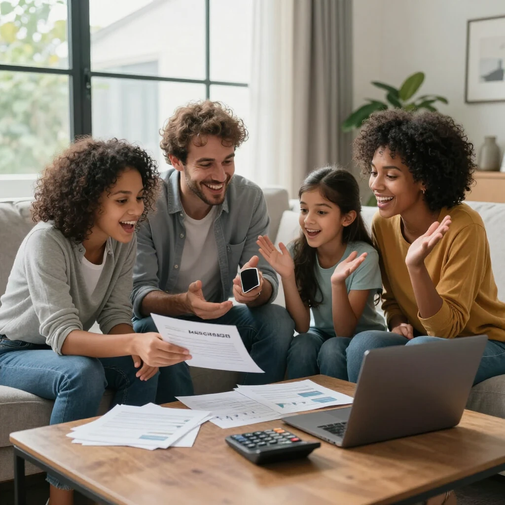Family discussing refinance options at home