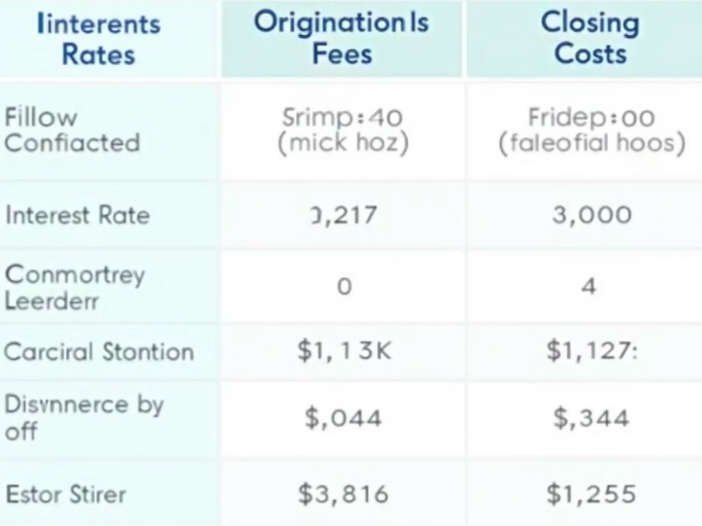 A table comparing the rates and fees of different lenders.