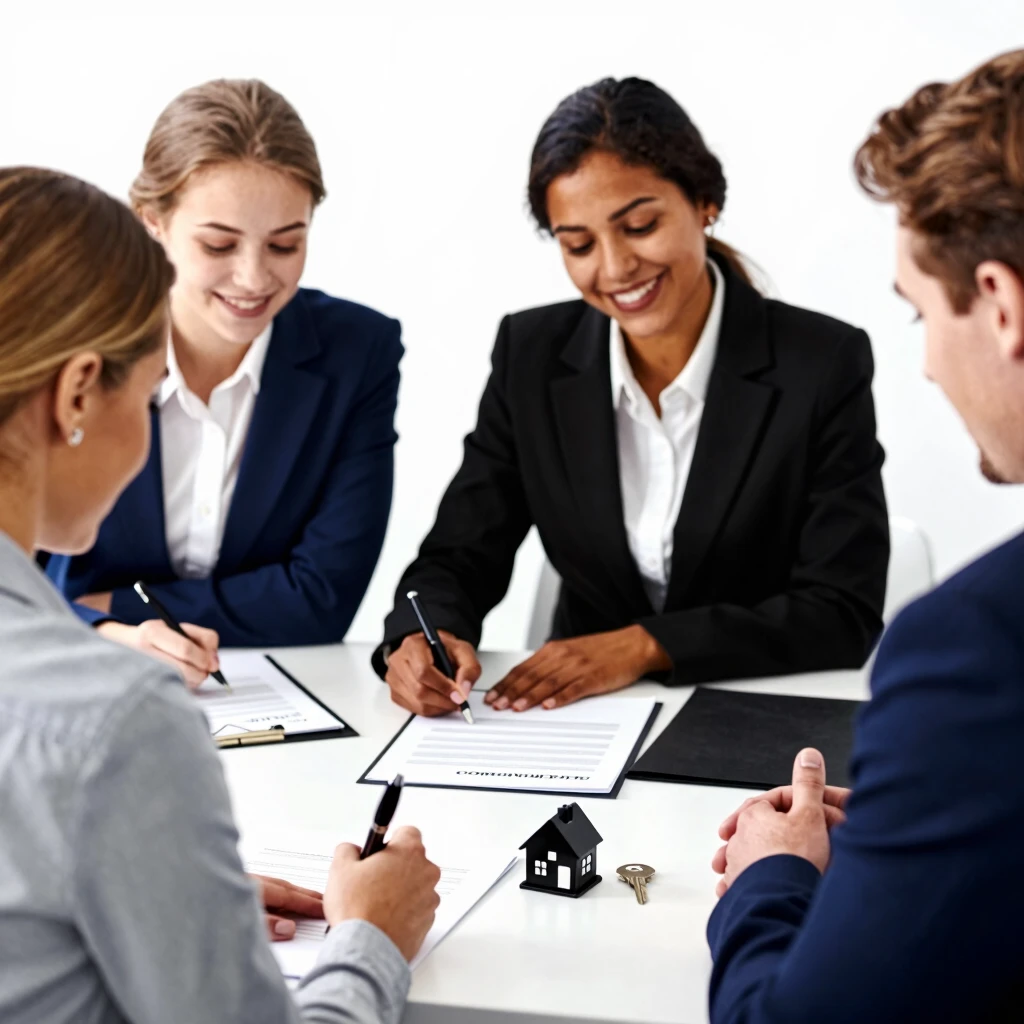 First-time homebuyers signing mortgage documents at the closing table