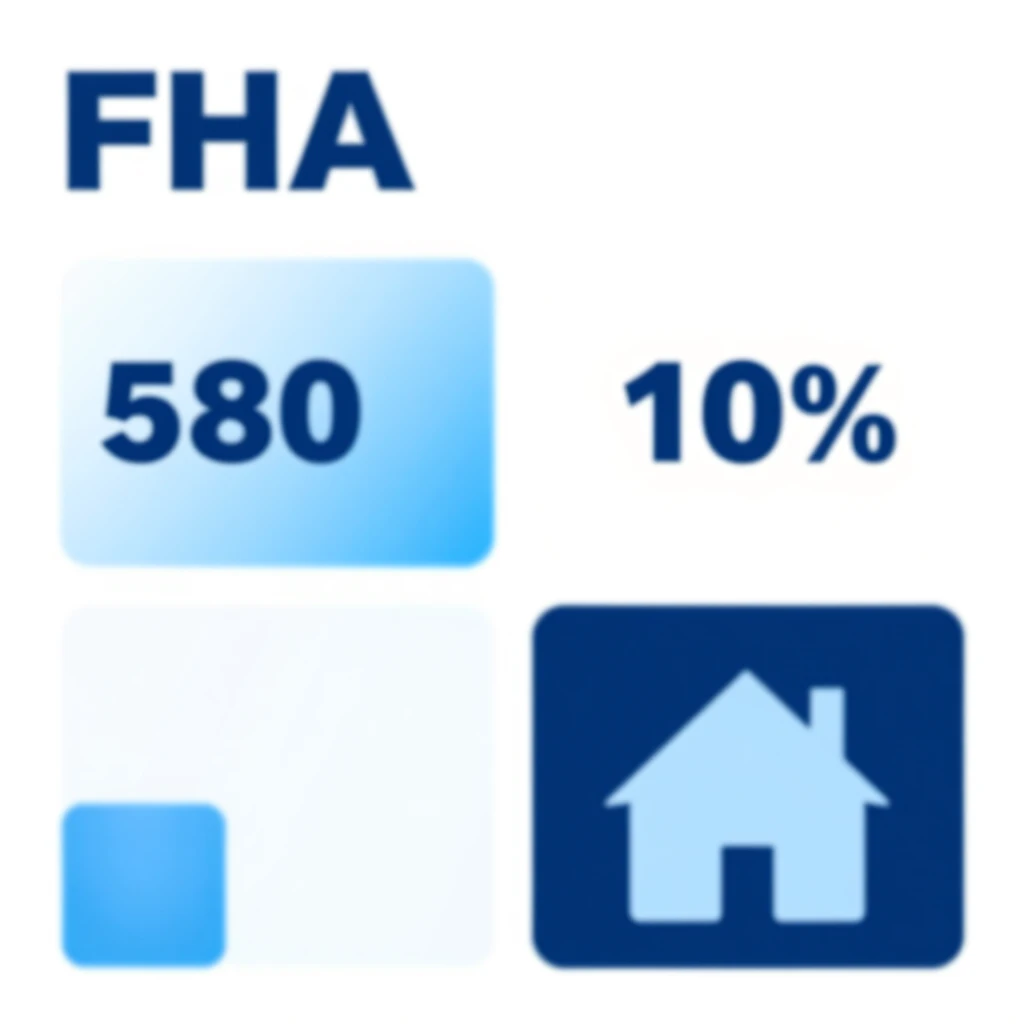 Infographic illustrating FHA loan requirements including credit score, down payment, and DTI ratio