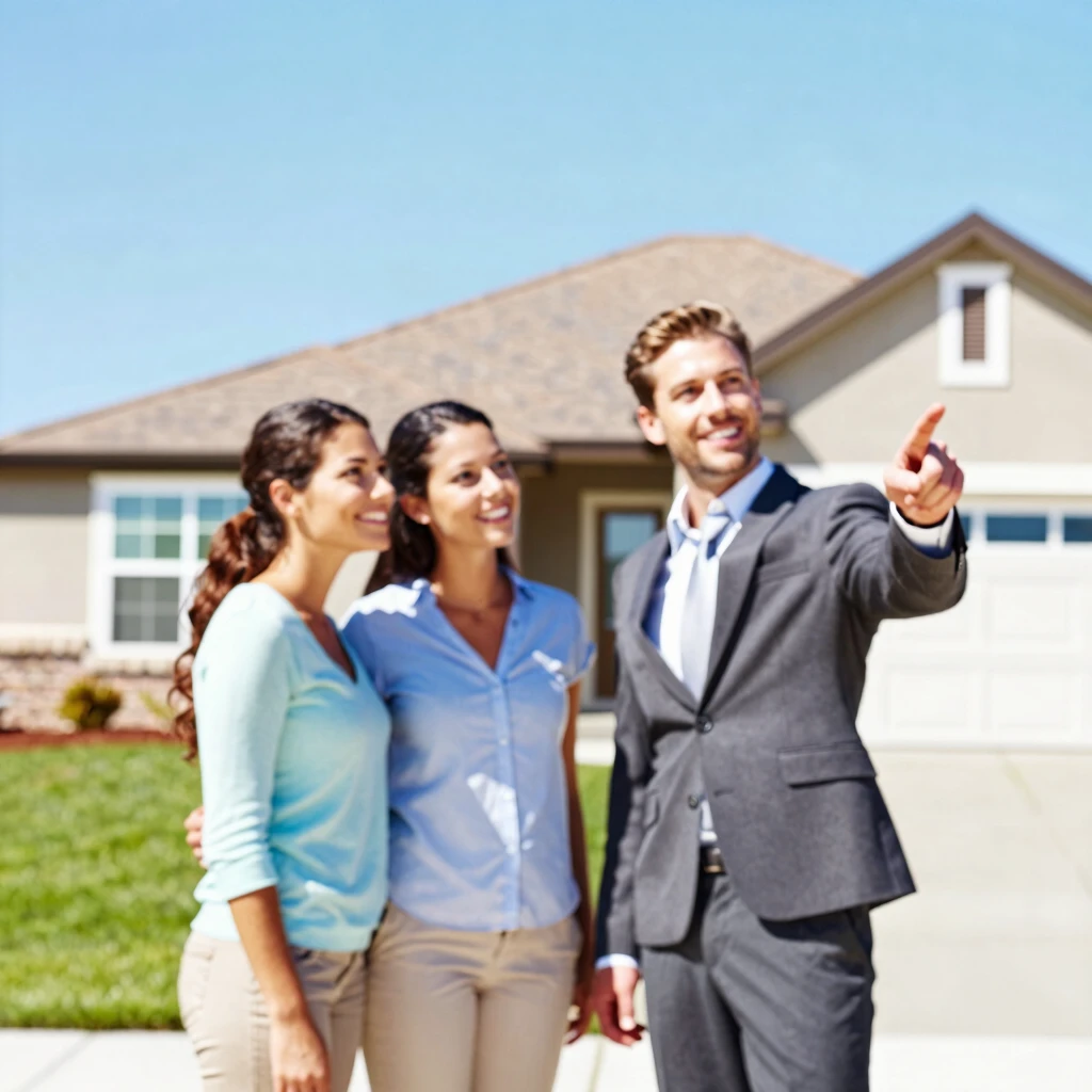 Real estate agent showing a home to potential buyers