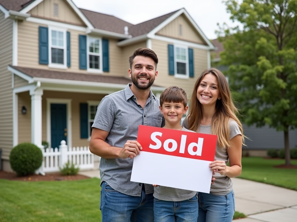 Family in front of new home
