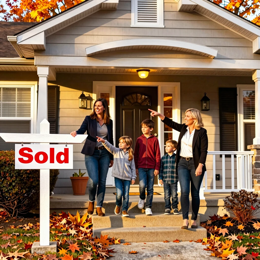 Family touring home with real estate agent