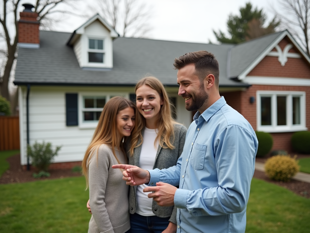 Real estate agent and couple inspecting a potential FHA loan property
