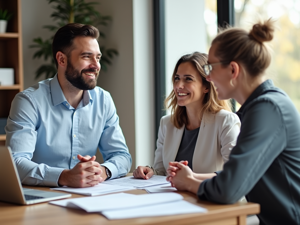 A couple discussing their FHA loan options with a mortgage lender