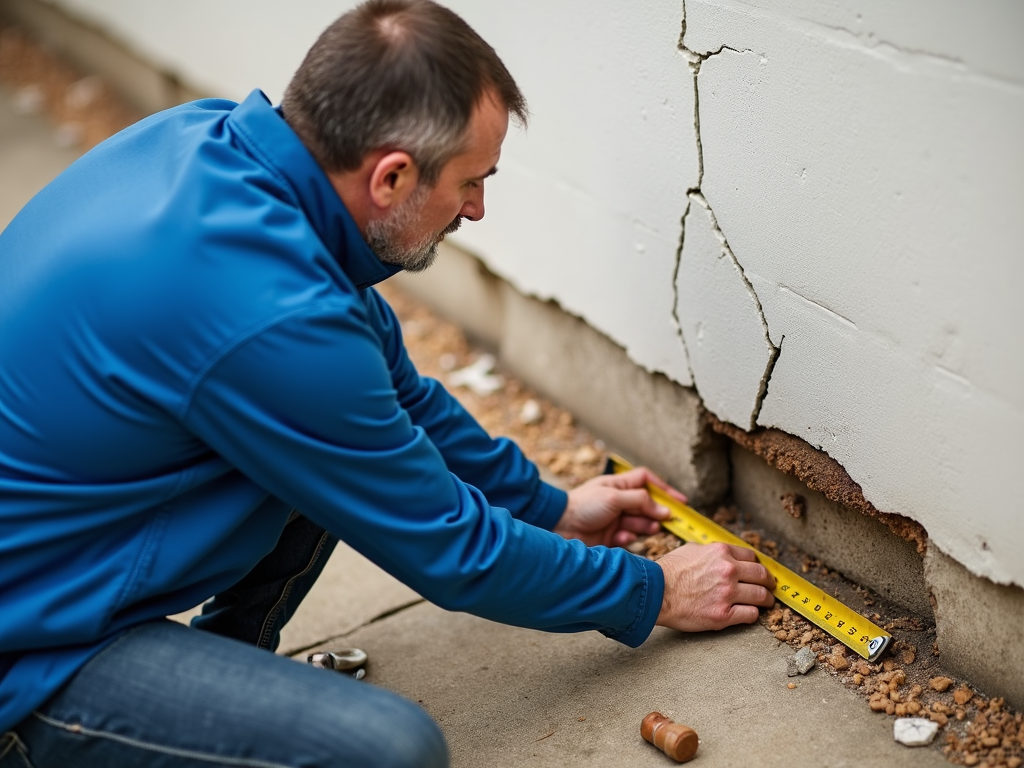 Appraiser checking home foundation