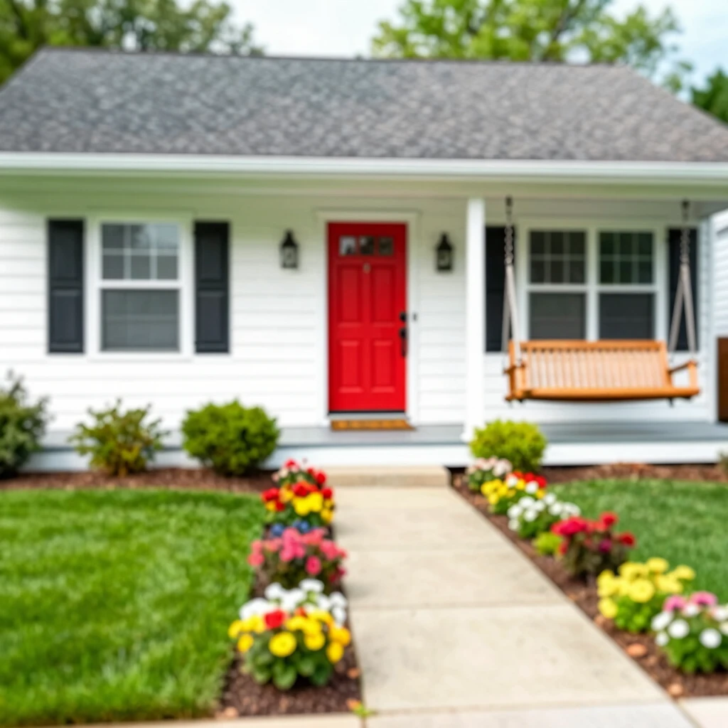 Budget-friendly curb appeal makeover with fresh landscaping and painted door