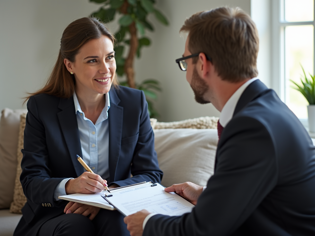 Real estate agent explaining appraisal outcomes to a homeowner.
