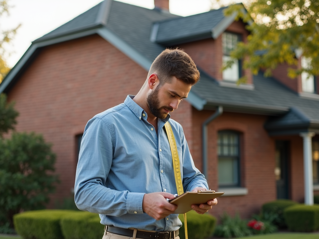 Appraiser measuring home for mortgage