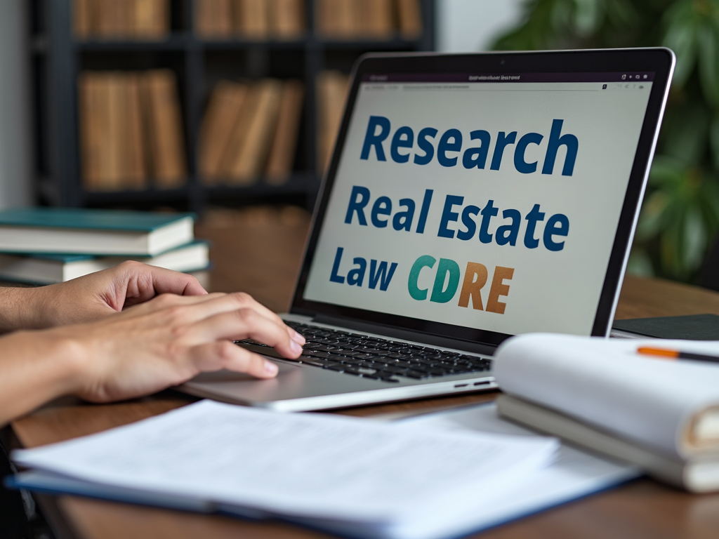 Person researching real estate laws on a laptop