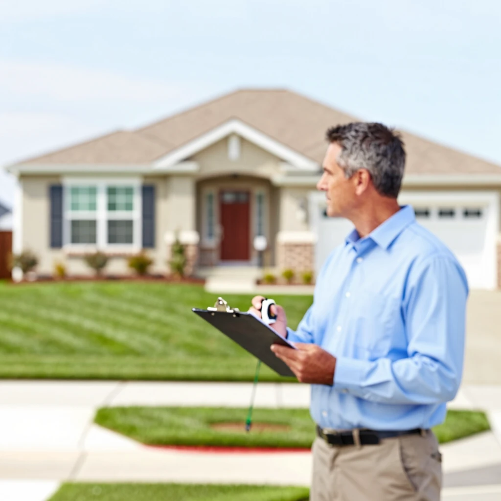 Home appraiser inspecting a house exterior