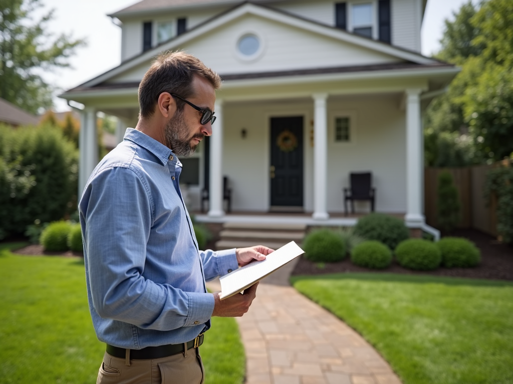 Appraiser inspecting home exterior