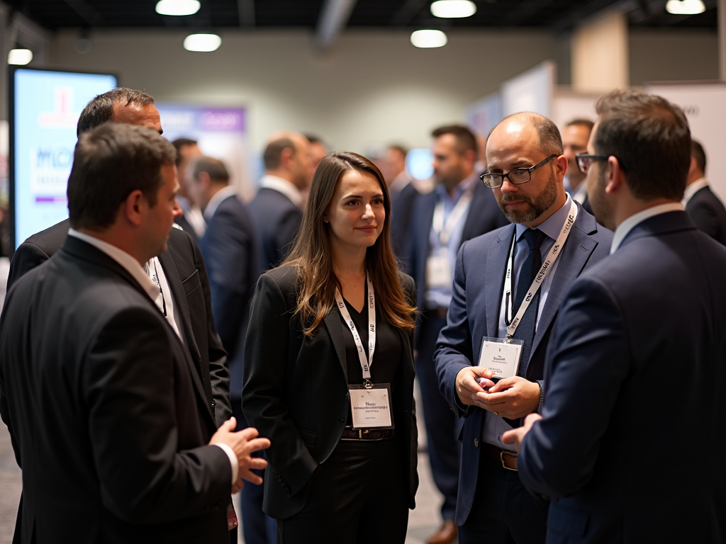 Mortgage professionals networking at an industry event.