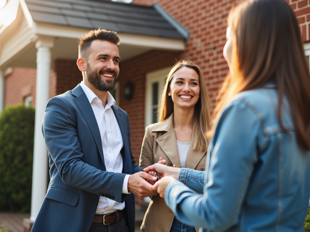 Couple receiving house keys