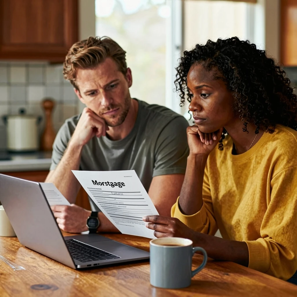 Couple researching mortgage lenders at home
