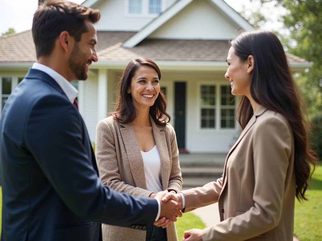 Couple shaking hands with a real estate agent