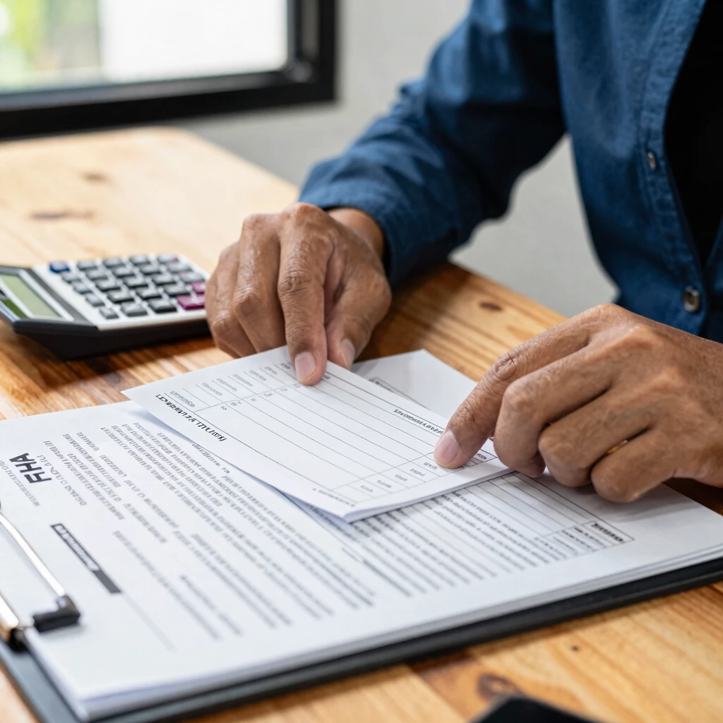 Hands reviewing FHA mortgage eligibility checklist and documents