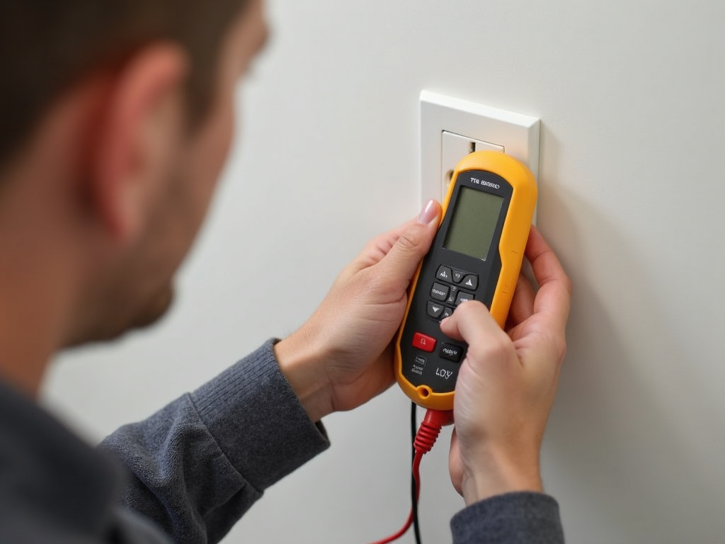 Inspector testing electrical outlet