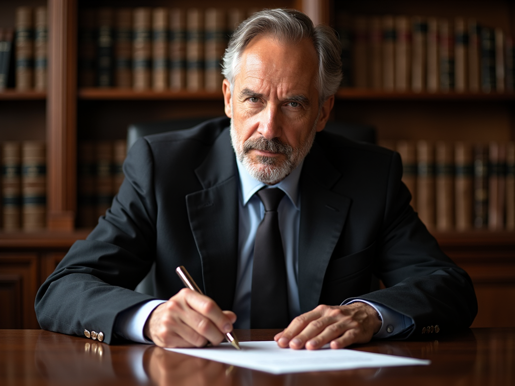 Man signing property deed for sole ownership
