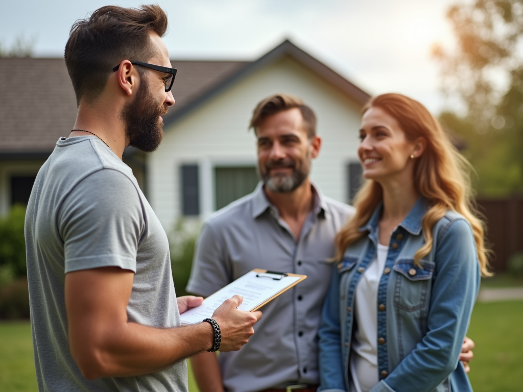 Real estate agent showing a house to a couple