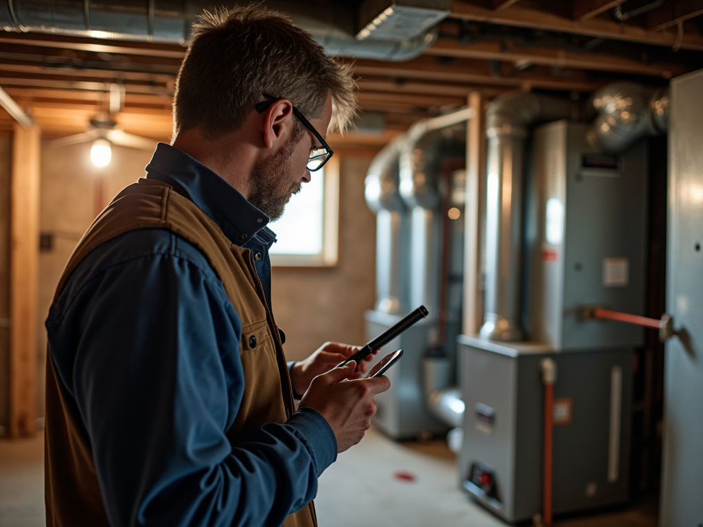 Inspector examining HVAC system