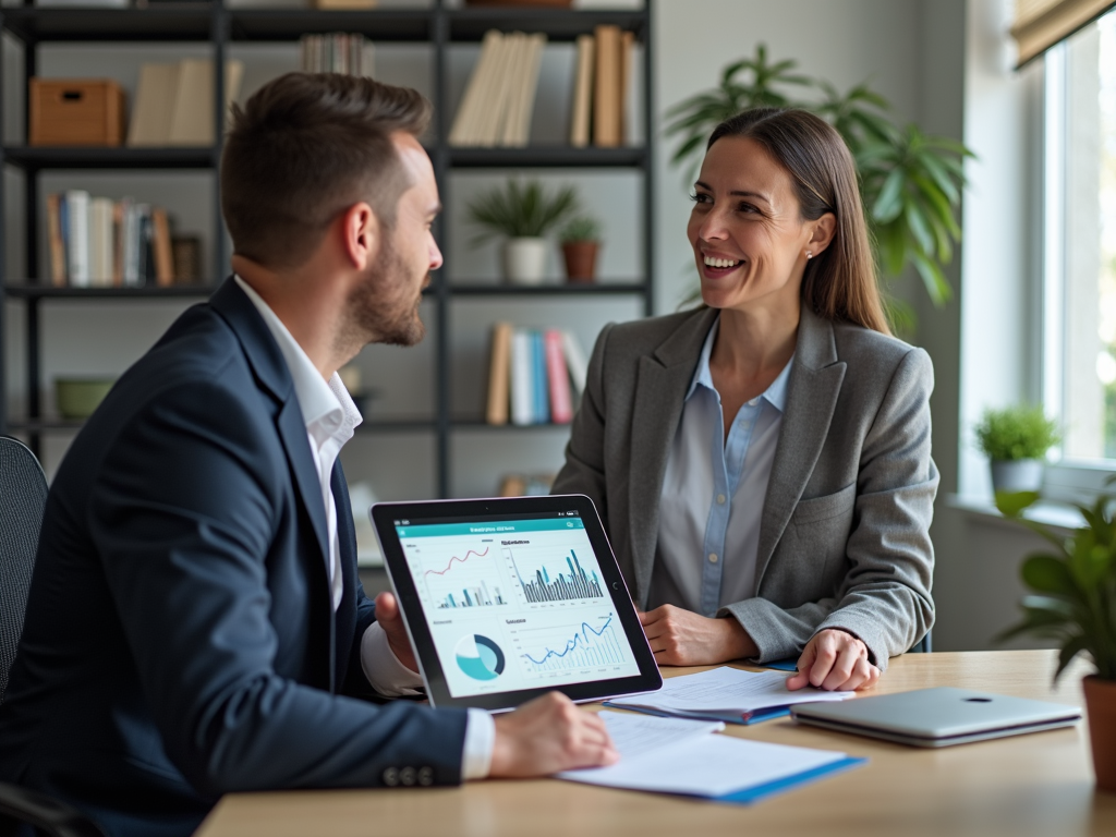 Financial advisor explaining the benefits of a conventional mortgage to a client