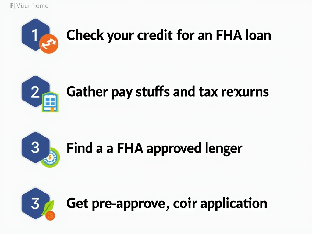 Infographic showing the step-by-step process to apply for an FHA loan.