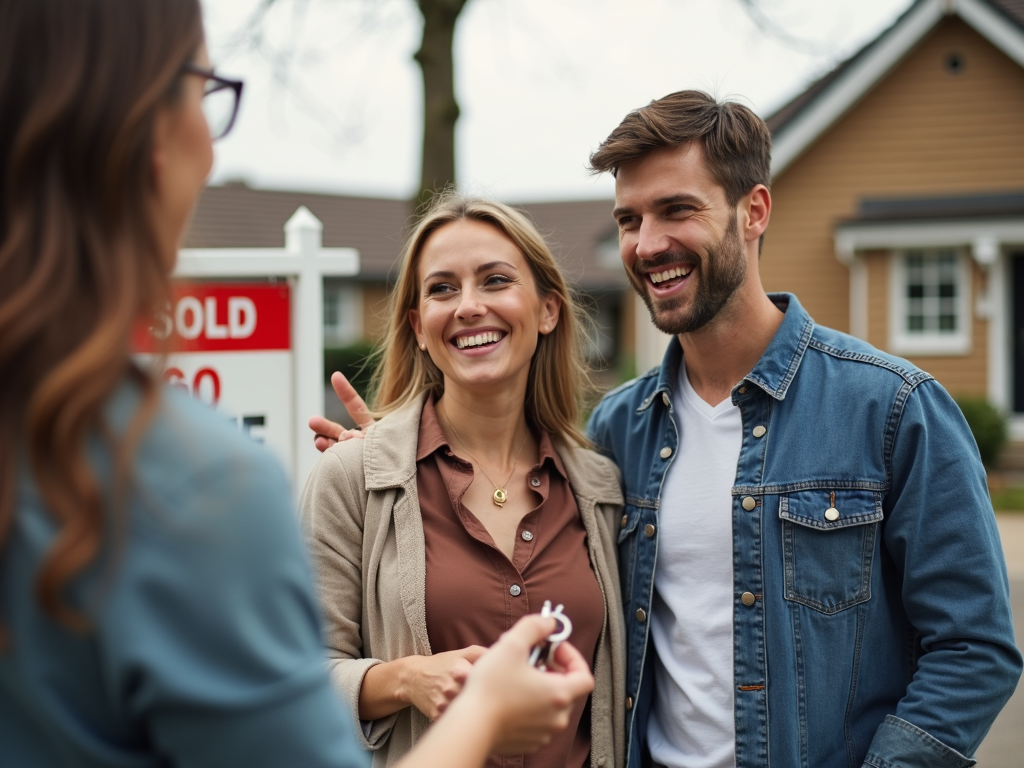 Couple receiving keys to their new home after securing an FHA loan