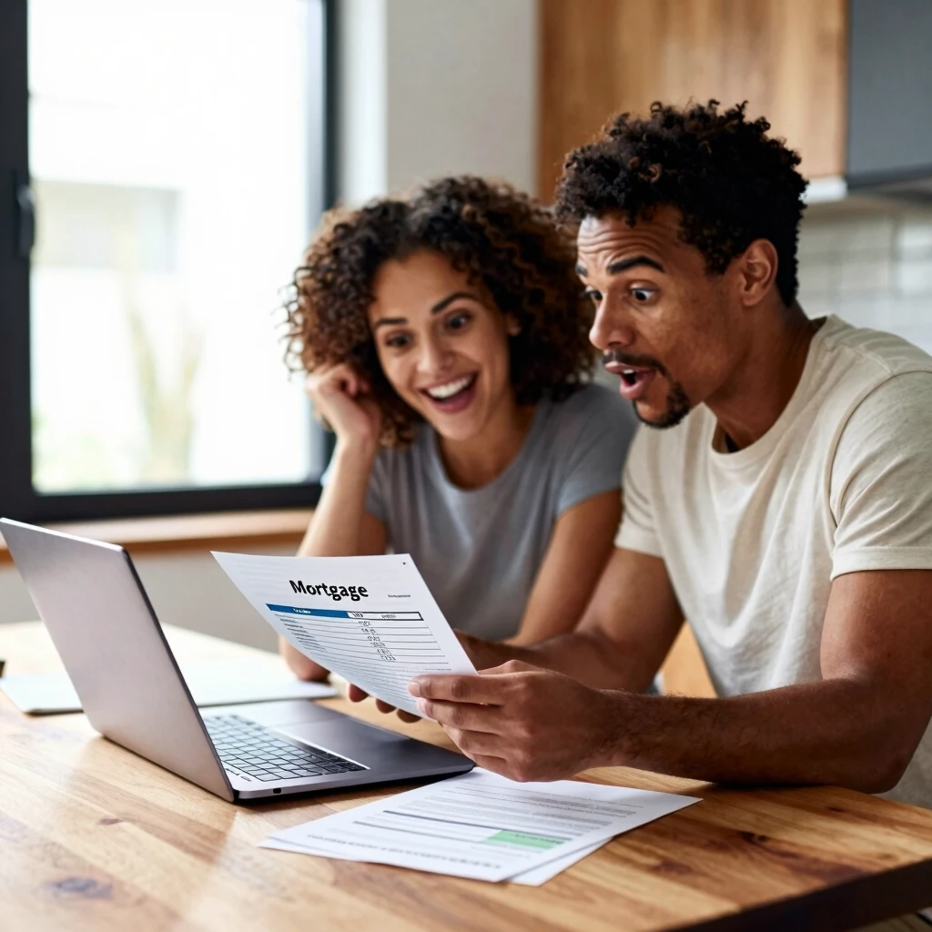 Couple reviewing FHA and conventional mortgage options at home