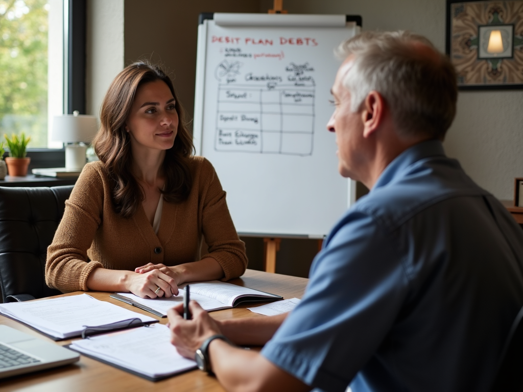 Credit counselor with client