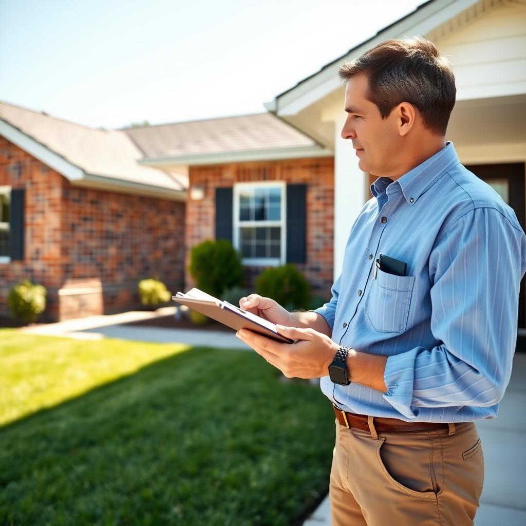 Appraiser inspecting the exterior of a home for an FHA appraisal