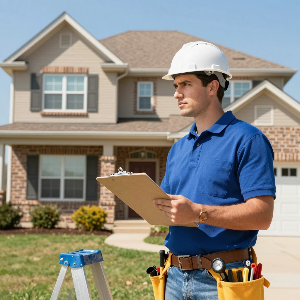Home inspector checking the outside of a house