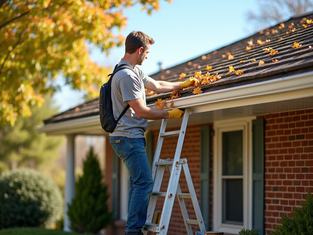 Homeowner cleaning gutters for FHA appraisal